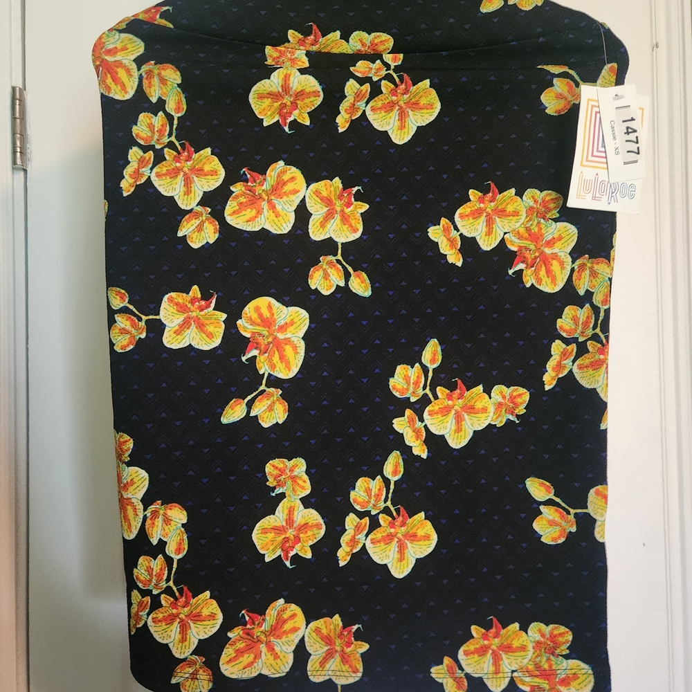 LuLaRoe Black Skirt with Yellow Floral Design